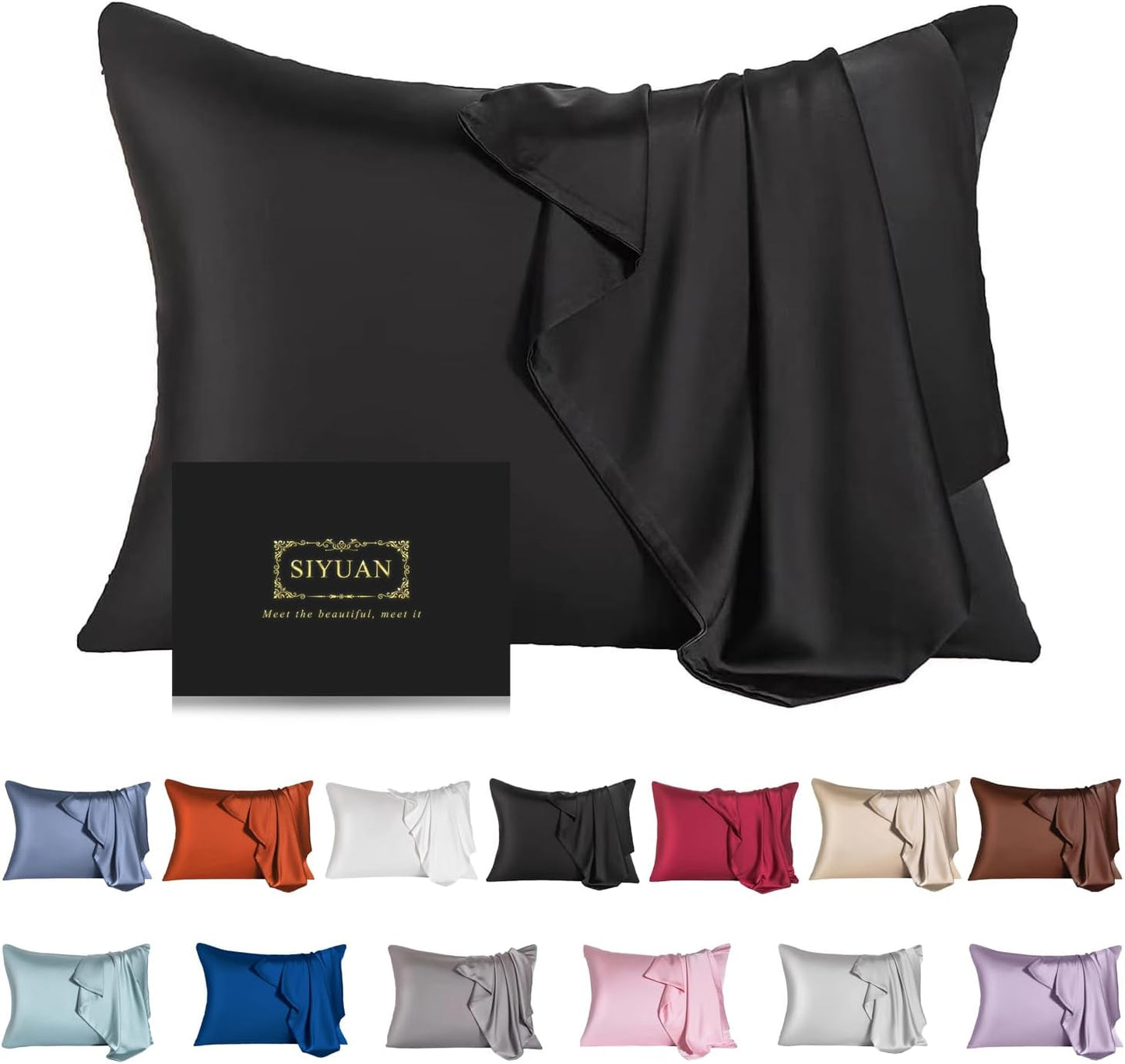 Mulberry Silk Pillowcase for Hair and Skin,Queen Size Cooling Silk Pillow Case with Hidden Zipper,Allergen Proof Dual Sides Soft Breathable Smooth Silk Pillow Cover for Women(Queen,Black)