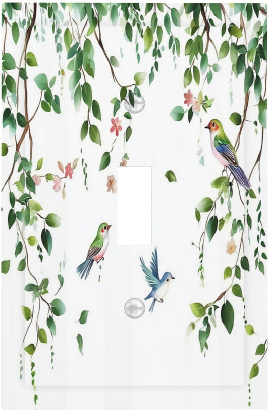 Decorative Light Switch Cover Green Leaves Bird Eucalyptus Sage Plant 1 Gang Single Toggle Device Electrical Faceplate Switchplates Decorator Outlet Wall Plate For Bed Room Living Room