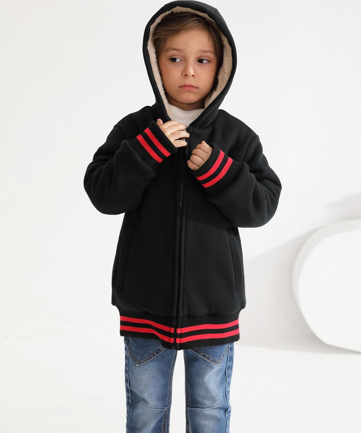 Bumeex Kids Boy's Girl's Sherpa Fleece Lined Jacket Spring Fall Winter Zip up Sweatshirt Hoodie 2-14Y(Toddler/Kid)