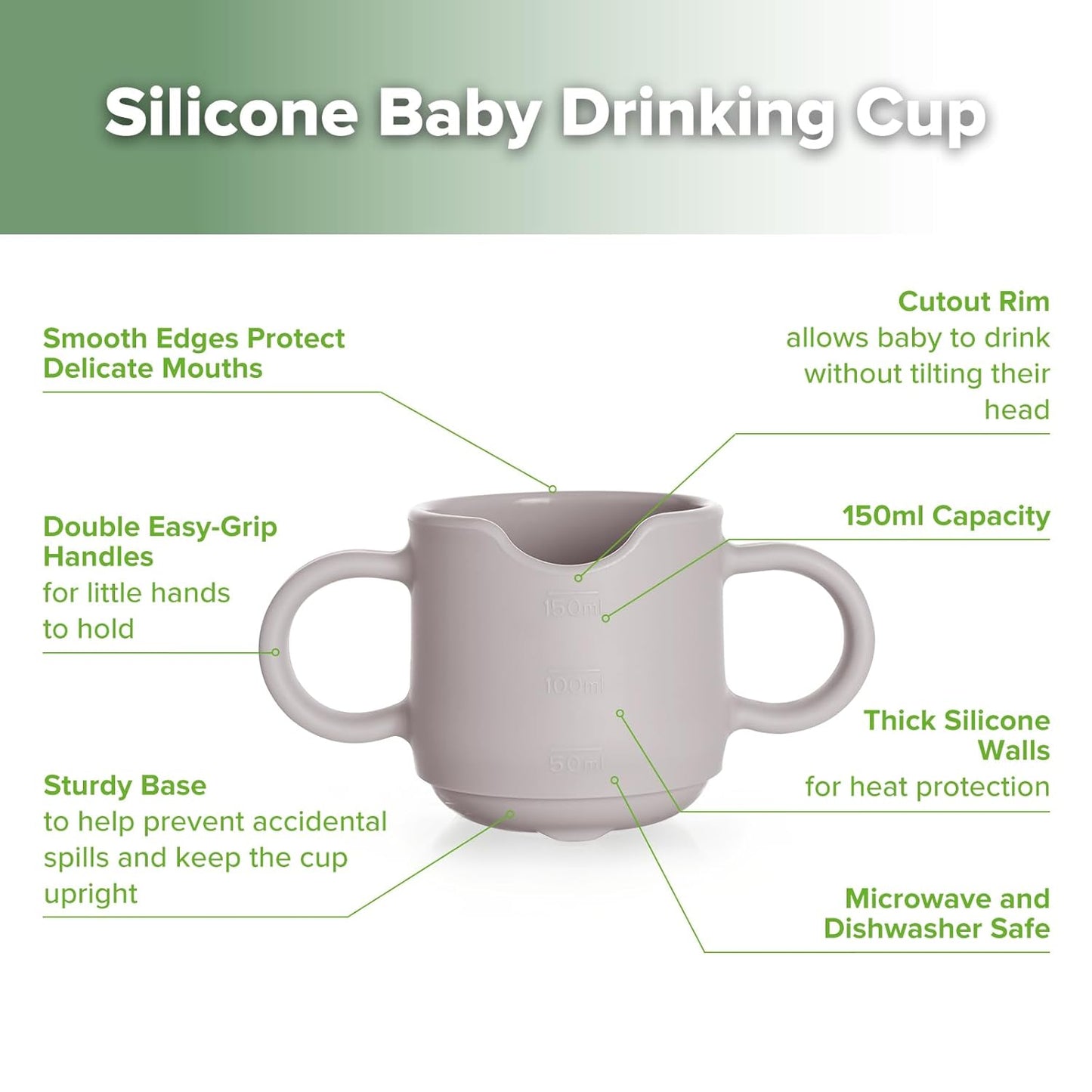 haakaa Silicone Toddler Cups, BPA Free Drop-Proof Training Open Cups for Baby 6 Months+, 5 Ounce (Suva Grey)