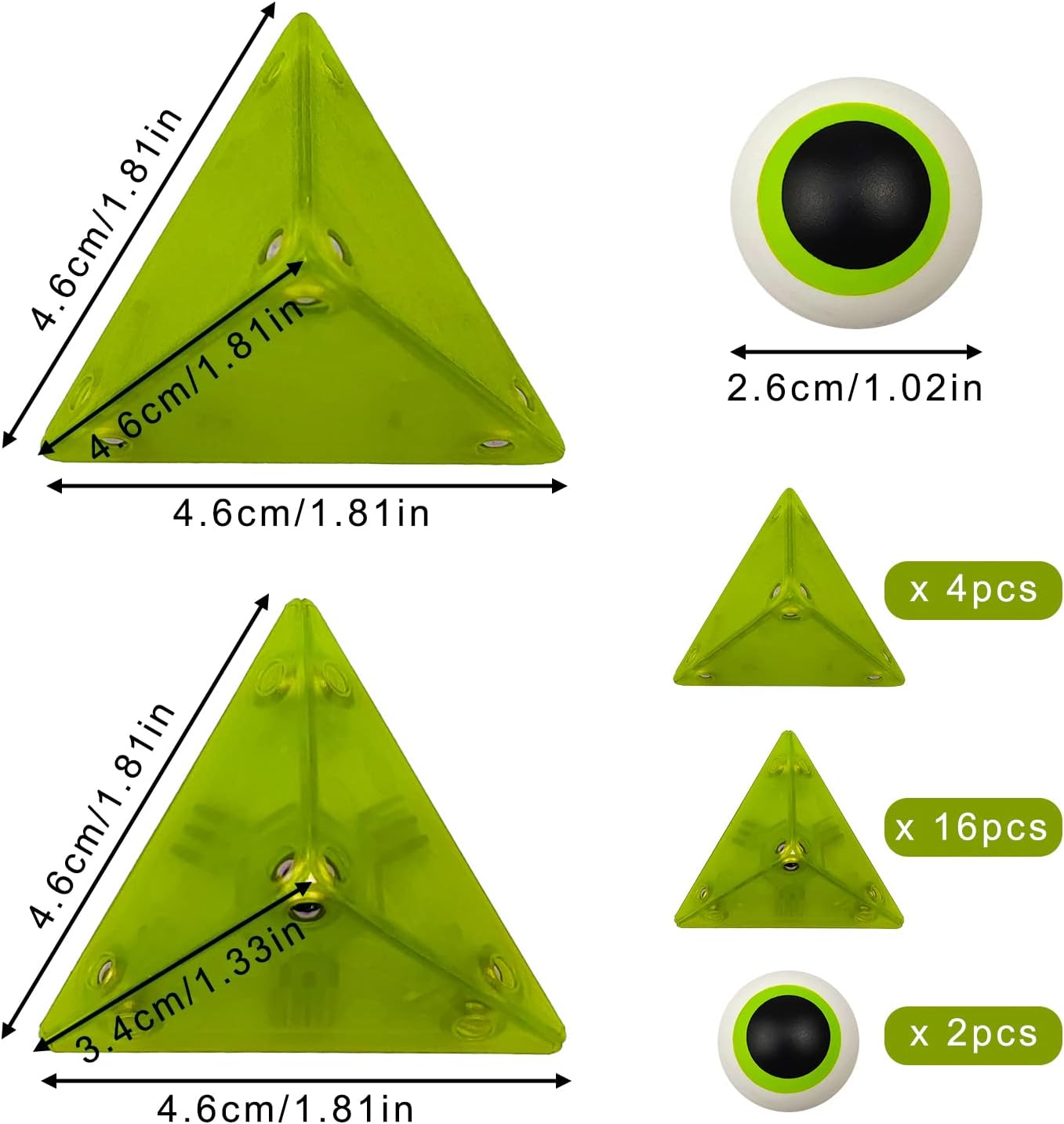 Magnetic Fidget Toys Desk Decor for Stress Relief, 22 Pcs Triangle Puzzle Magnet Fidget Balls Building Blocks for Teens & Adults, Girls, Boys (Yellow)