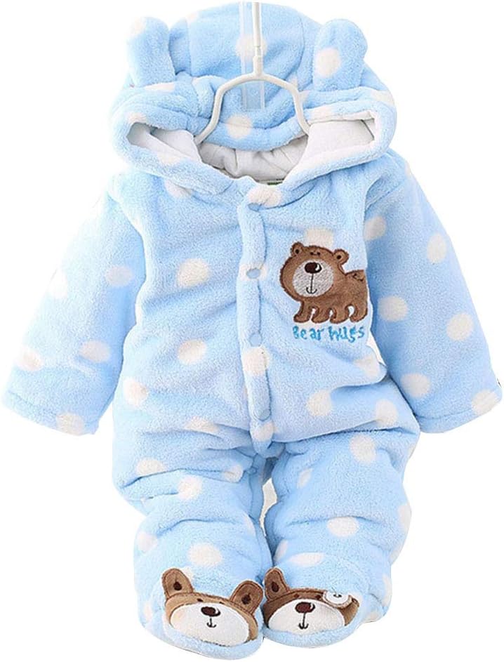 XIFAMNIY Baby Newborn Jumpsuit Footie Hooded Thicken Winter Bunting Outwear Snowsuit Pajamas for Girls Boys…