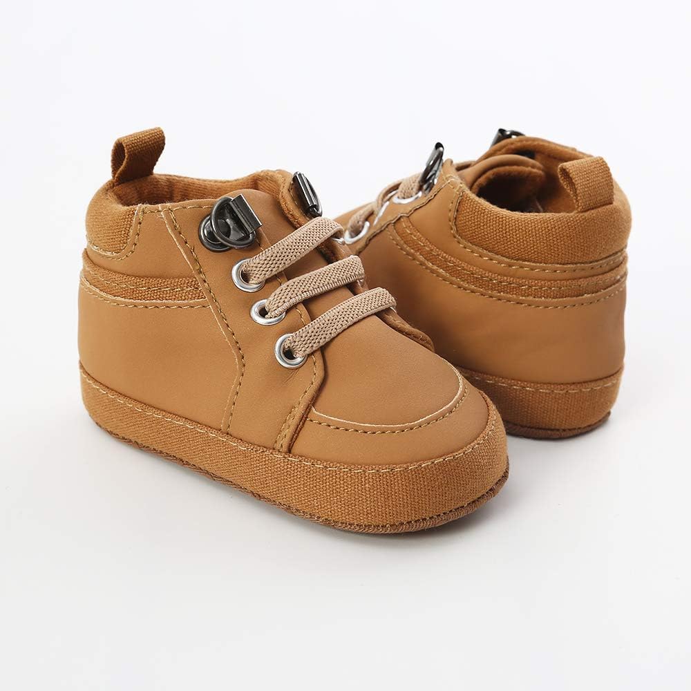 SOFMUO Baby Boys Girls High Top Ankle PU Leather Sneakers Soft Rubber Sole Infant Moccasins Newborn Oxford Loafers Anti-Slip Toddler Wedding Uniform Dress Shoes