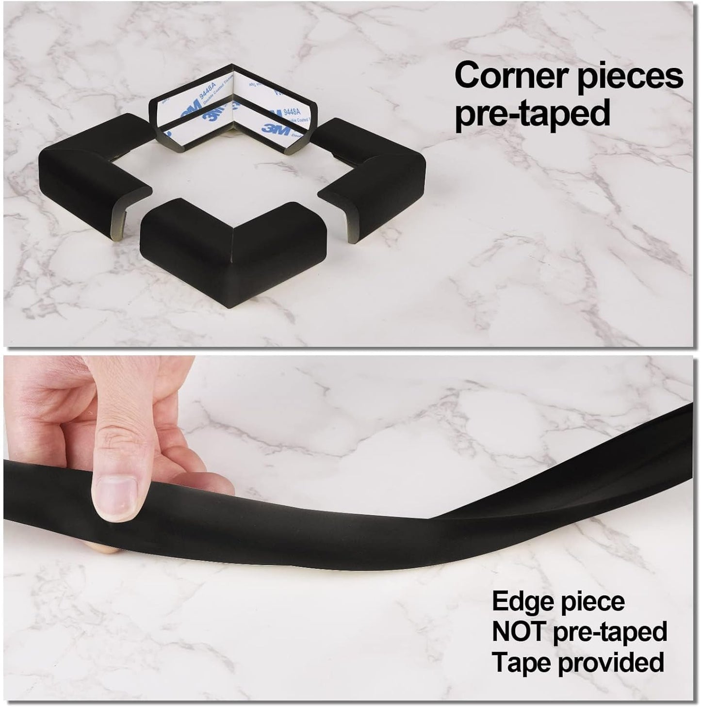Edge Corner Protector Baby Proofing (Large 20ft Edge 8 Corners), Durable, High Density Rubber Foam, Fireplace Stair Furniture Safety Bumper Guard, 3M Double-Sided Tape, Black