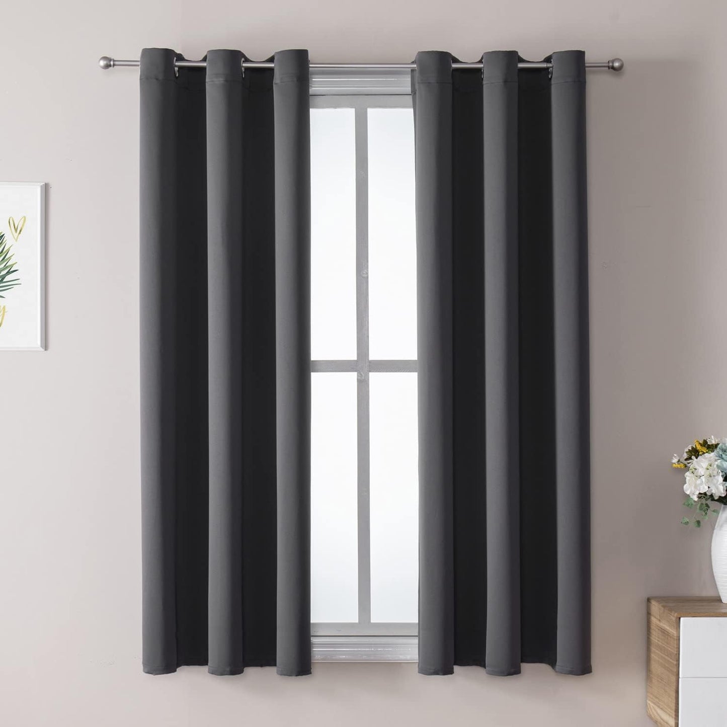 ChrisDowa Grommet Blackout Curtains for Bedroom and Living Room - 2 Panels Set Thermal Insulated Room Darkening Curtains (Dark Grey, 38W x 54L)