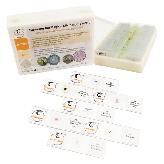 30 Prepared Microscope Slides with Specimens for Kids Students - Animals Plants Insects Microorganism, for Biological Science Lab, Children's Science Education, Homeschool