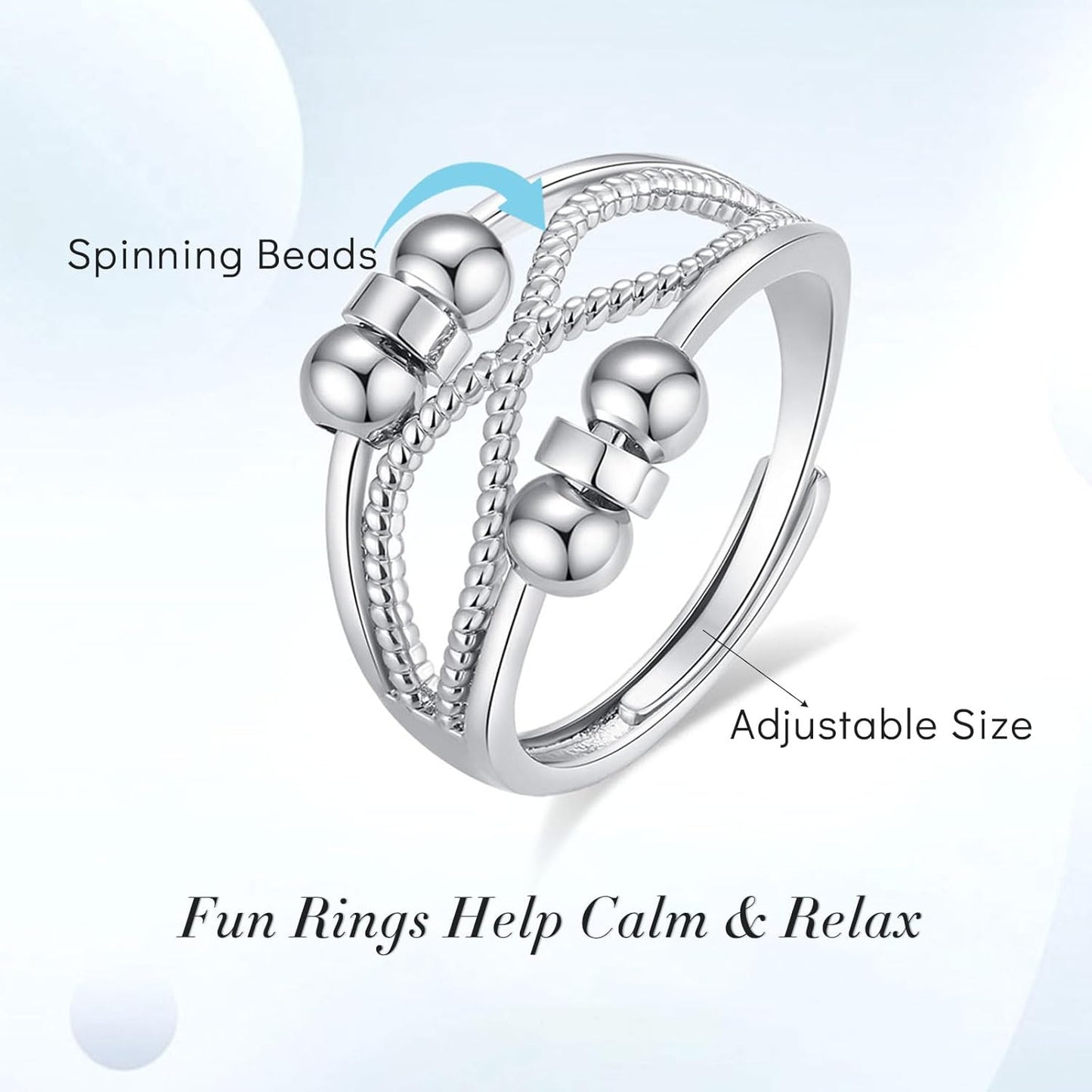 INFUSEU Funny Spinner Fidget Rings for Women Girls Anti Anxiety Stress Worry, Adjustable Size