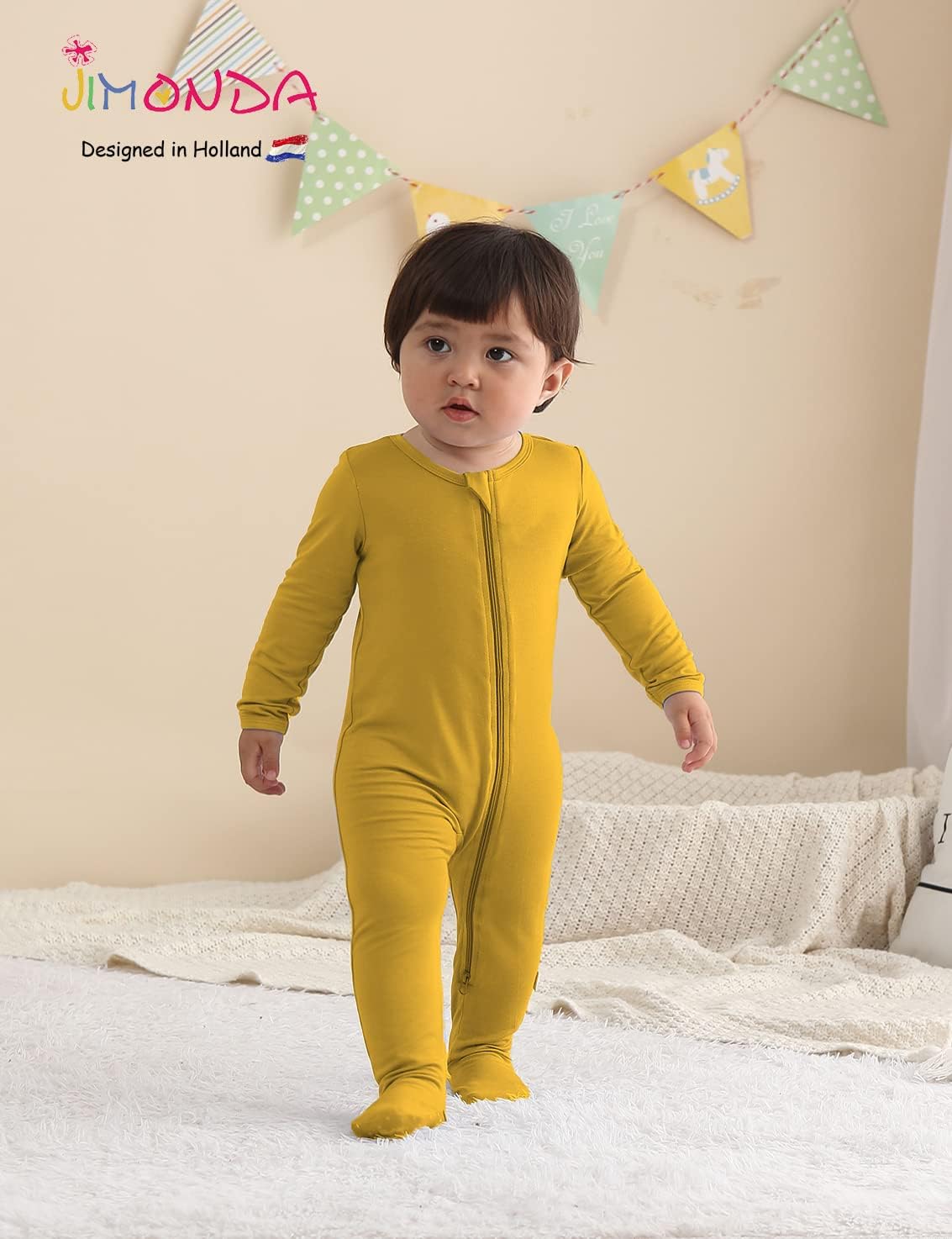 Jimonda Baby Boy Romper 4-Pack - Bamboo Zip-Up Pajamas for 0-24 Months,Unisex Footed Sleepers,Ultra-Soft Stretchy Fabric