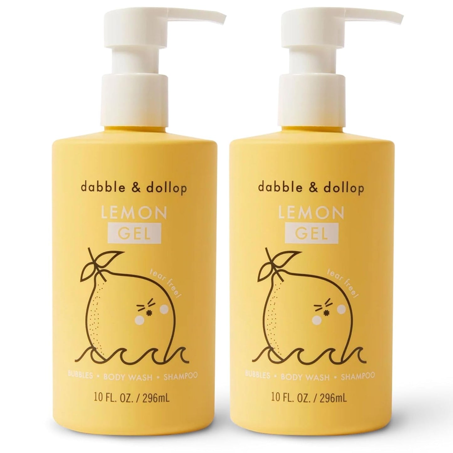Dabble & Dollop Lemon Body Wash & Shampoo – 3-in-1 Natural Bubble Bath for Kids, Made in USA, No Parabens or Sulfates, Vegan, Gluten-Free, Tear-Free (10oz, Pack of 2)