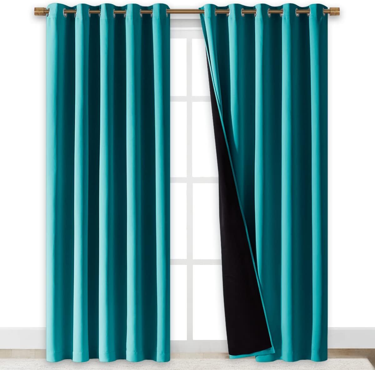 NICETOWN 100% Blackout Window Curtain Panels, Cold and Full Light Blocking Drapes with Black Liner for Nursery, 84" Drop Thermal Insulated Draperies (Peacock Teal, 2 Pieces, 70" Wide Each Panel)