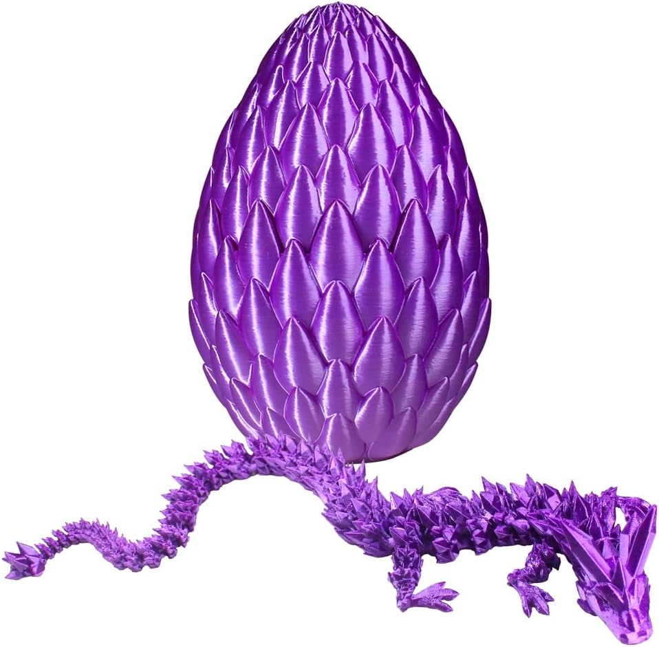 3D Printed Dragon with Dragon Egg 16.5'' Articulated Dragon Crystal Dragon Fidget Dragon Egg Toys Executive Desk Toys (Purple, Dragon & Egg)