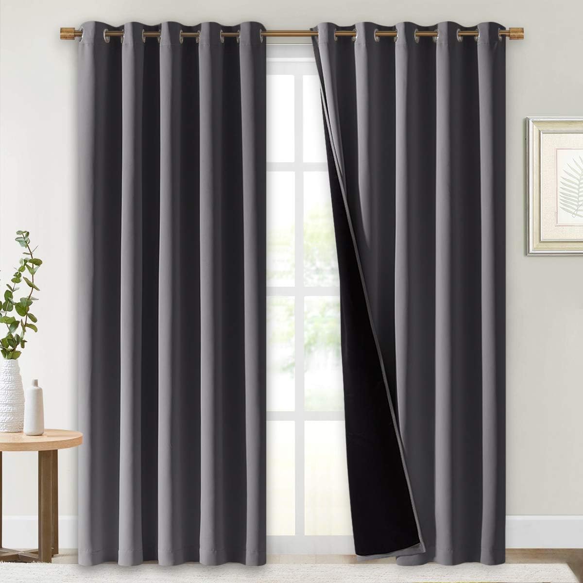 NICETOWN Grey Full Shade Curtain Panels, Pair of Energy Smart & Noise Blocking Out Blackout Drapes for Dining Room Window, Thermal Insulated Guest Room Lined Window Dressing(Gray, 70 x 84 inch)