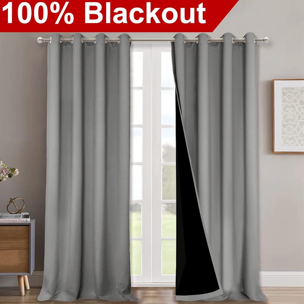 NICETOWN 100% Blackout Blinds, Set of 2, 46" x 96", Silver Grey, Laundry Room Decor Window Treatment Curtains for Large Patio Sliding Door, Thermal Insulated Curtains for Bedroom