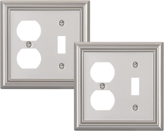 DEWENWILS Combo Toggle/Duplex Wall Plates, Brushed Nickel Double Outlet Covers, 2-Pack