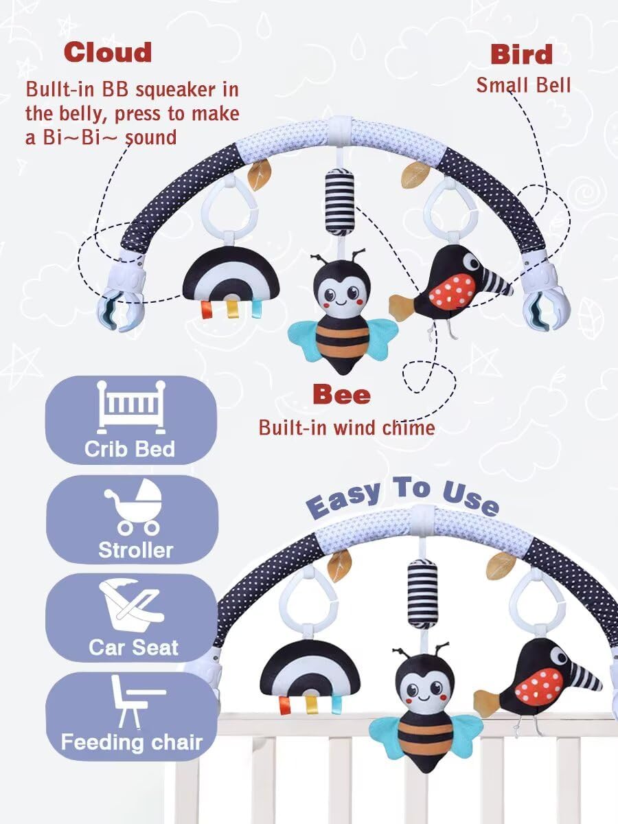 Pau1Hami1ton Baby Stroller Arch Toys, Car Seat Toys,Bouncer Toy Bar/Mobile for Bassinet,Adjustable Baby Hanging Toys Fit for Crib Bed,Stroller,Car Seat.S-19(Black Bee)