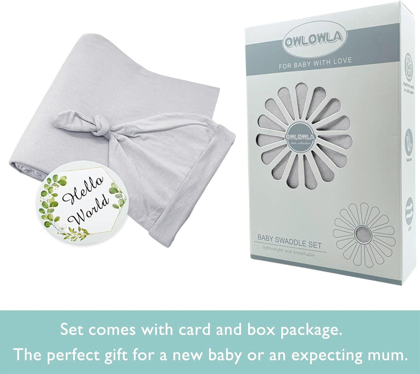 OWLOWLA Swaddle Blanket and Hat Set Newborn Swaddle Wrap Baby Receiving Blanket for Baby Boys Girls(Light Grey)