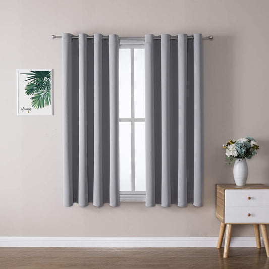 ChrisDowa Grommet Blackout Curtains for Bedroom and Living Room - 2 Panels Set Thermal Insulated Room Darkening Curtains (Light Grey, 52 x 63 Inch)