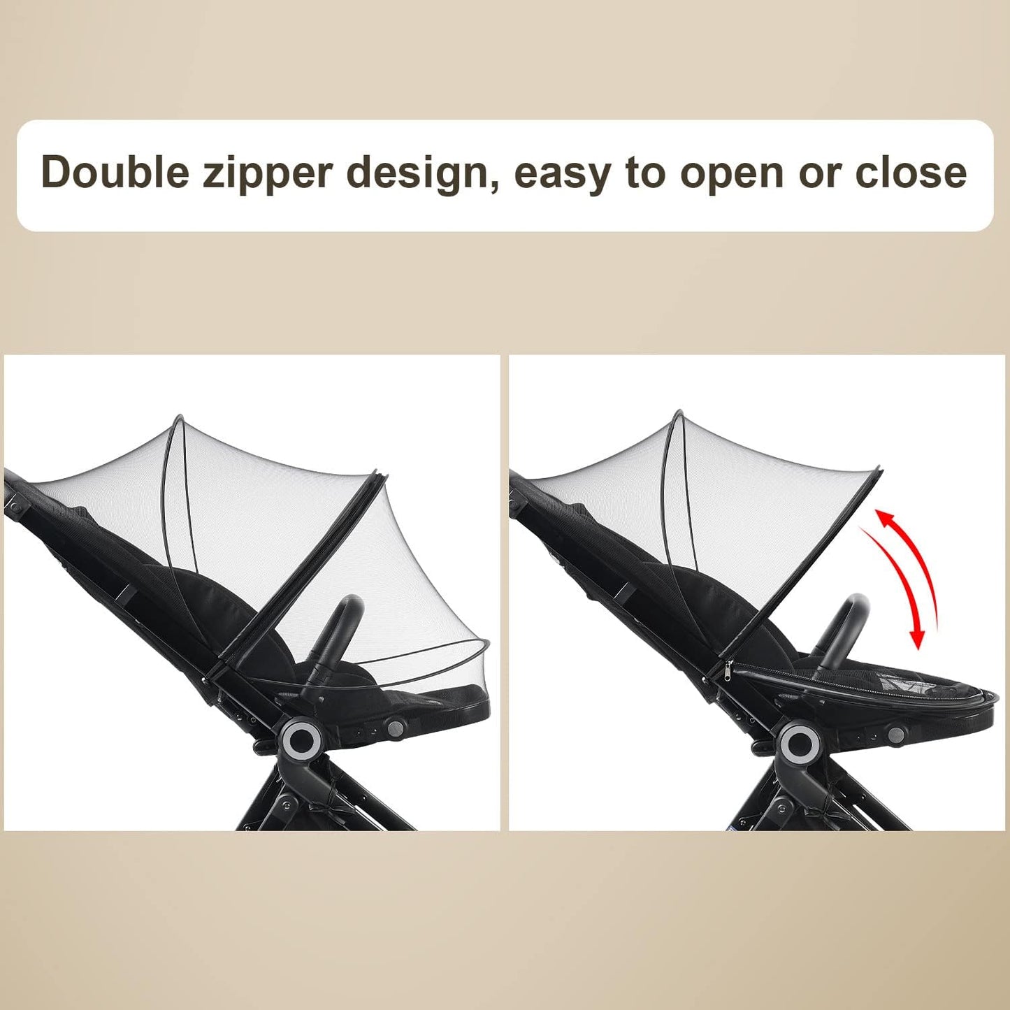 Baby Mosquito Net with Double Zipper Bassinet Stroller Cover for Baby/Stroller/Car Seat/Cradles/Carriers, Easy to Use, Visible Breathable Mesh, Keep Insects/Bugs/Cats Out, Black