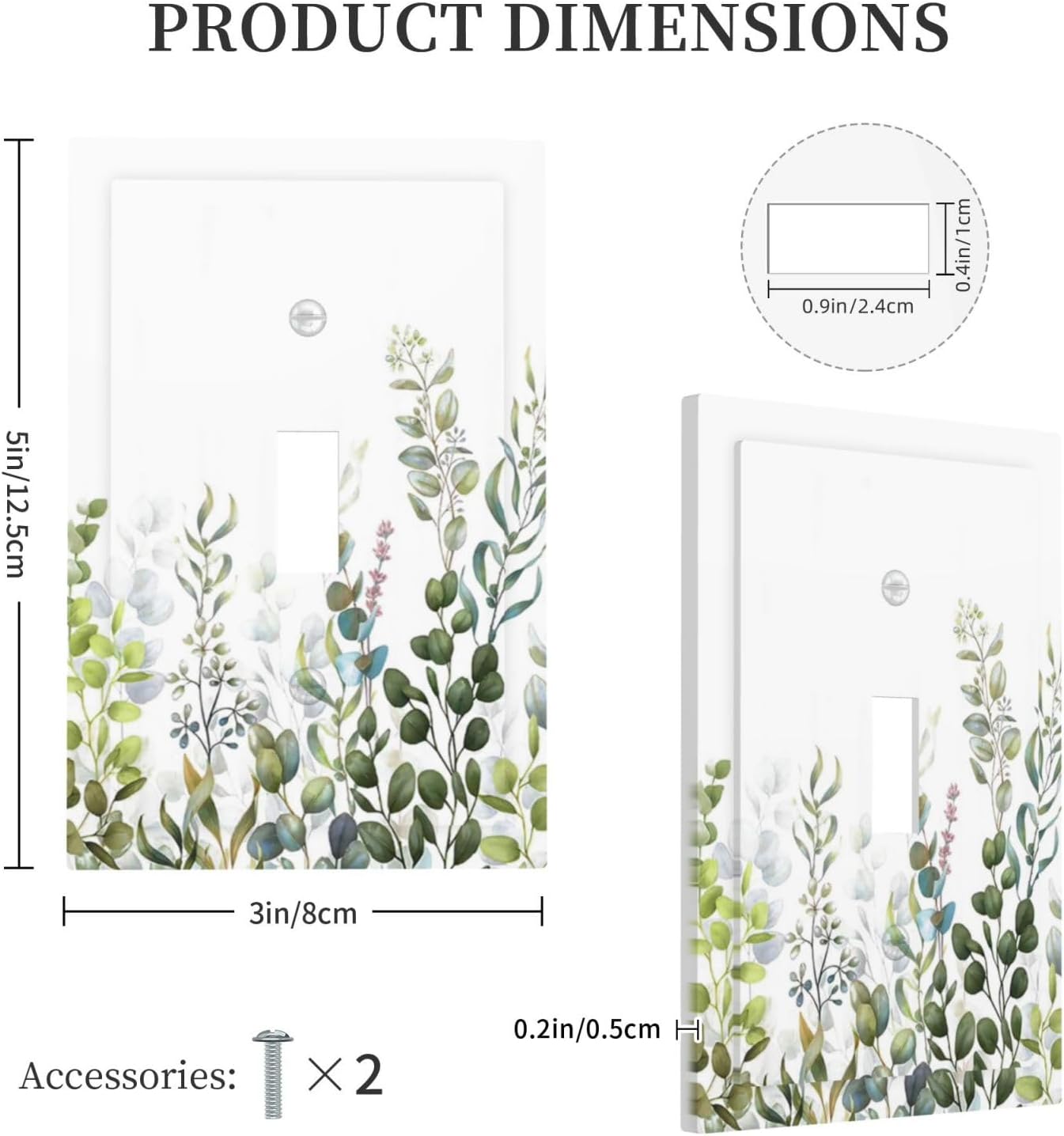 Green Eucalyptus Leaf Plant Herbs Springnature Decorative Light Switch Cover 1 Gang Single Toggle Device Electrical Faceplate Switchplates Decorator Outlet Wall Plate for Bed Room Living Room Decor