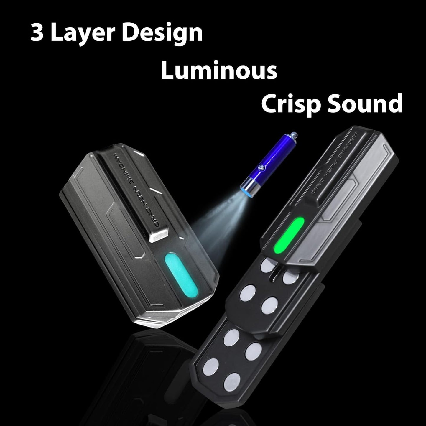 Fidget Slider Mecha Push Card Glow in The Dark Metal Magnetic Haptic Fidget Toys Adults, 3 Layer Push Card for Stress Relief (Green Light)