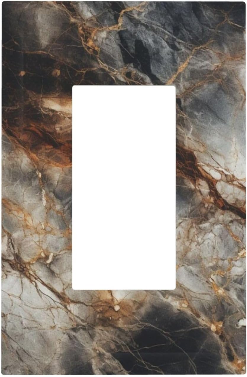 Brown Marble Granite Golden Lines Print Decorative Outlet Covers 1 Gang Single Rocker Light Switch Cover Plate Wall Plates GFCI Faceplate for Bathroom Kitchen Decor