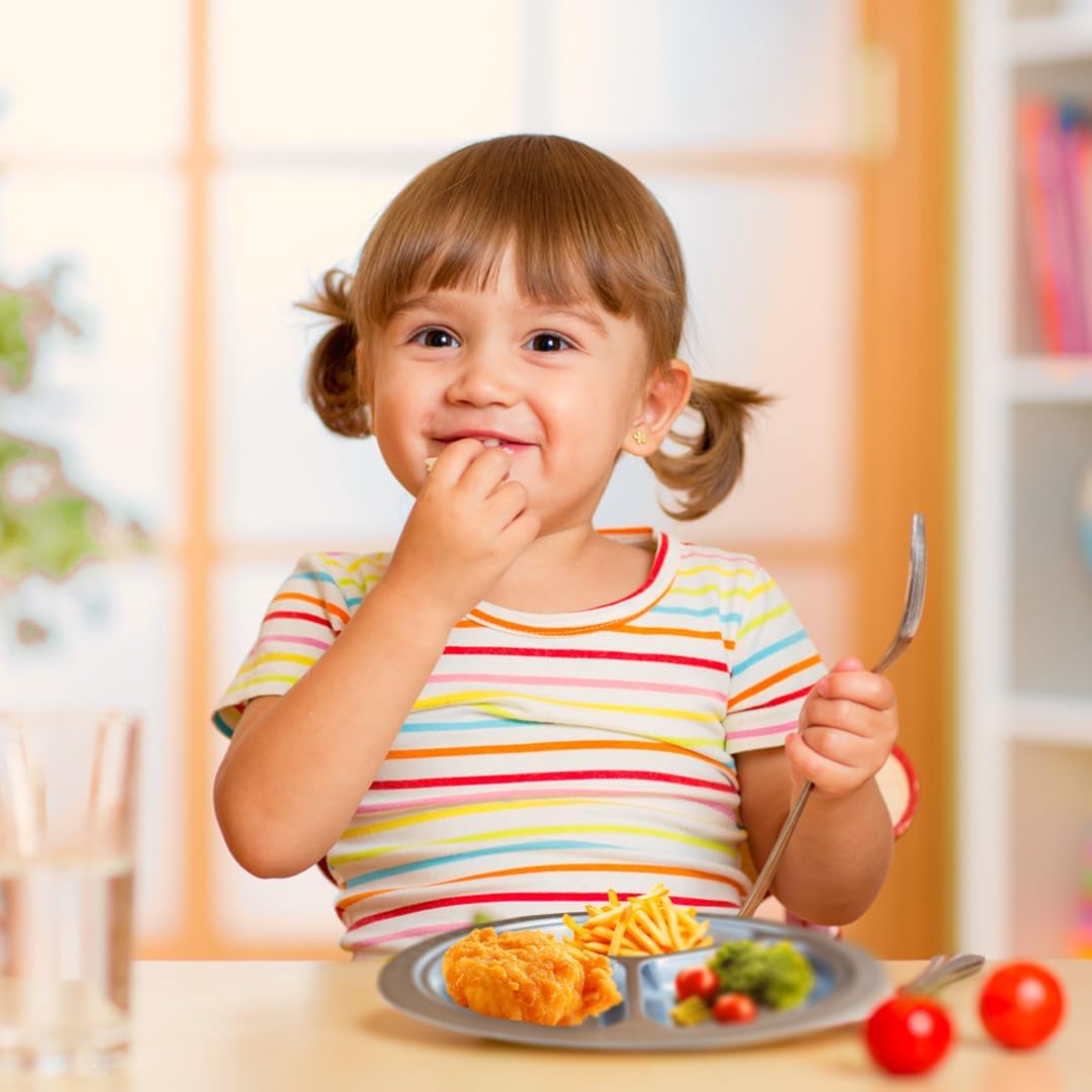 Stainless Steel Plates for Kids, Toddler Plate, Non Toxic Baby Dinnerware, BPA-Free Feeding Tray, Durable, Easy to Clean, Compatible with Dishwasher, Freezer, Microwave