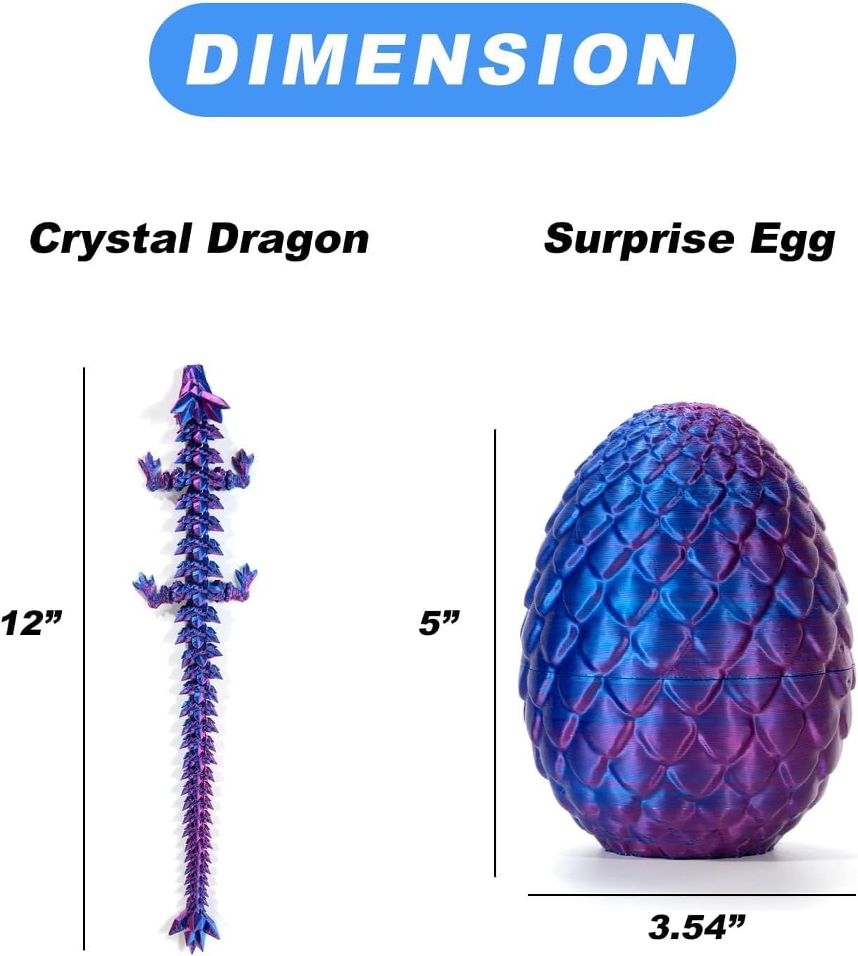 Executive Desk Toys Easter Egg, 3D Printed Dragon, 3D Dragon Eggs with Dragon Inside, Dragon Toy Dragon Egg Fidget Toy, Fidget Toys for Autism/ADHD (Blue)