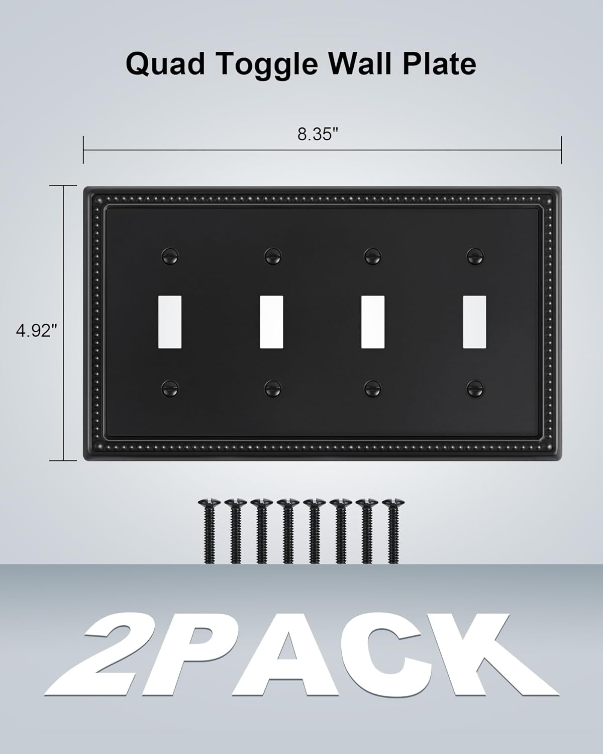 2-Pack Quad Toggle Light Switch Cover Plate, 4 Gang Metal Switch Plate Covers, Black Pearls Decorative Wall Plate, Corrosion Resistant