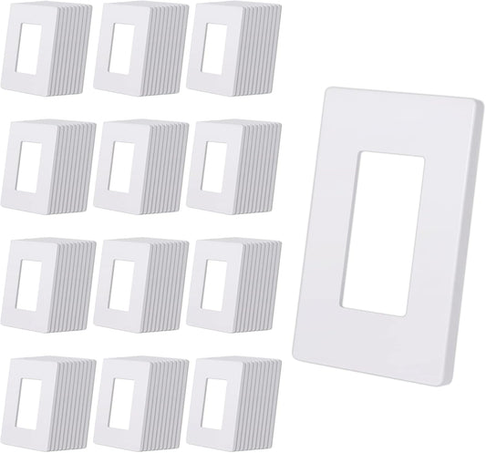 CML Matte White 1-Gang Screwless Decorative Wall Plates, 120 Pack Decorator Light Switch Covers, Standard Size 2.91” X 4.68”, Scratch and Impact Resistant, Hidden Screws, UL Listed