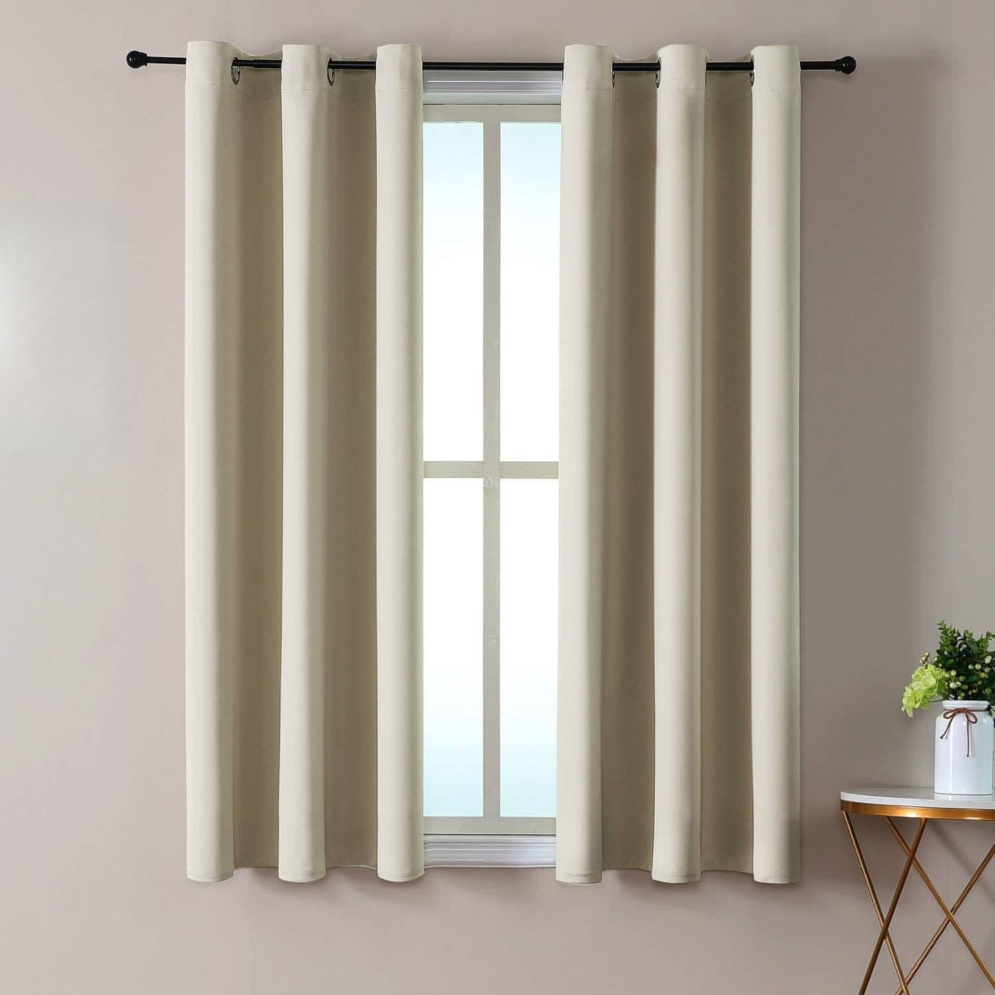 ChrisDowa Small Window Curtains 40 inches Long for Bedroom - Grommet Short Thermal Insulated Room Darkening Curtains for Kitchen (2 Panels, Beige, 29 x 40 Inch)