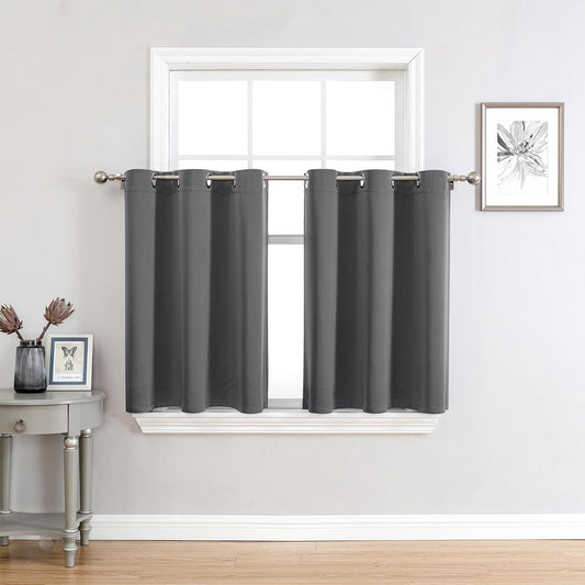ChrisDowa Small Window Curtains 36 inches Long for Bedroom - Grommet Short Thermal Insulated Room Darkening Curtains for Kitchen (2 Panels, Grey, 34 x 36 Inch)