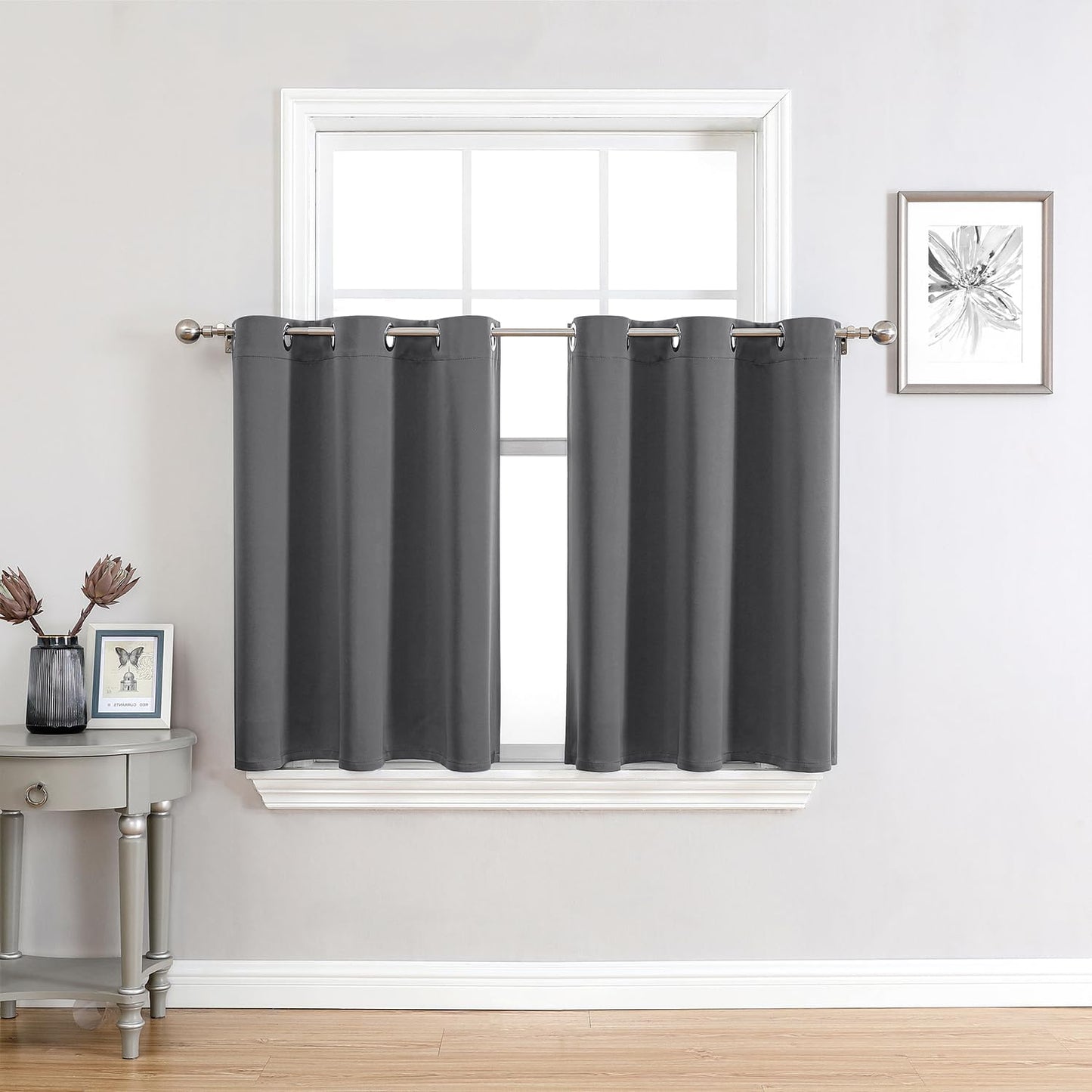 ChrisDowa Small Window Curtains 36 inches Long for Bedroom - Grommet Short Thermal Insulated Room Darkening Curtains for Kitchen (2 Panels, Grey, 42 x 36 Inch)