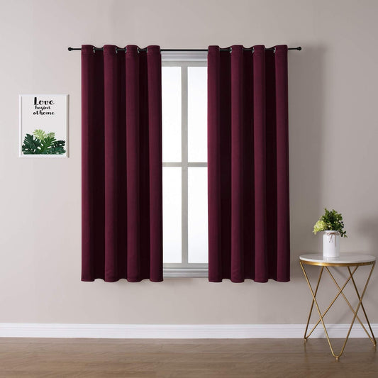 ChrisDowa Grommet Blackout Curtains for Bedroom and Living Room - 2 Panels Set Thermal Insulated Room Darkening Curtains (Burgundy Red, 52W x 45L)