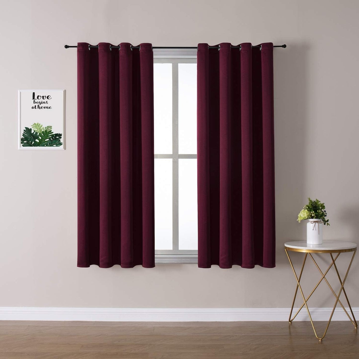 ChrisDowa Grommet Blackout Curtains for Bedroom and Living Room - 2 Panels Set Thermal Insulated Room Darkening Curtains (Burgundy Red, 52W x 63L)