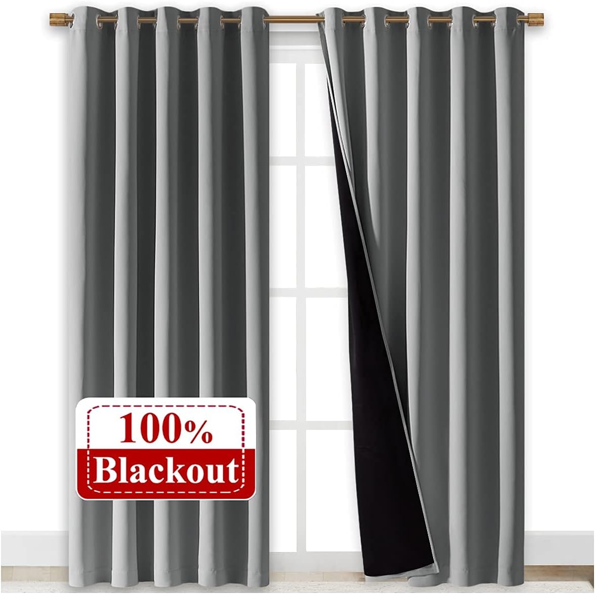 NICETOWN Full Shade Curtain Panels, Pair of Energy Smart & Noise Blocking Out Blackout Drapes for Dining Room Window, Thermal Insulated Guest Room Lined Window Dressing(Silver Grey, 70 x 84 inch)