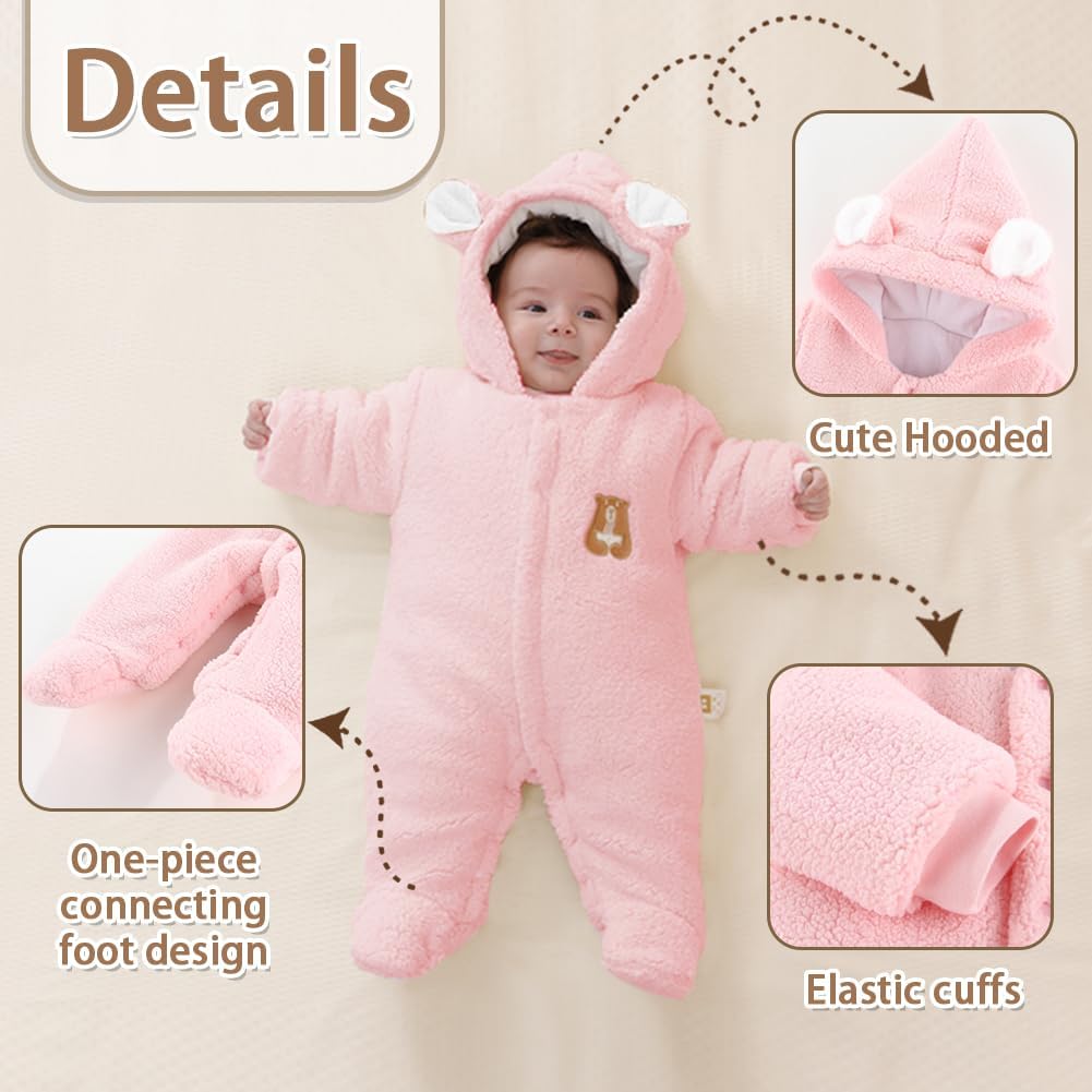XIFAMNIY Newborn Fleece Footie Jumpsuit Hooded Warm Thicken Winter Outwear Snowsuit for Baby Girls and Boys