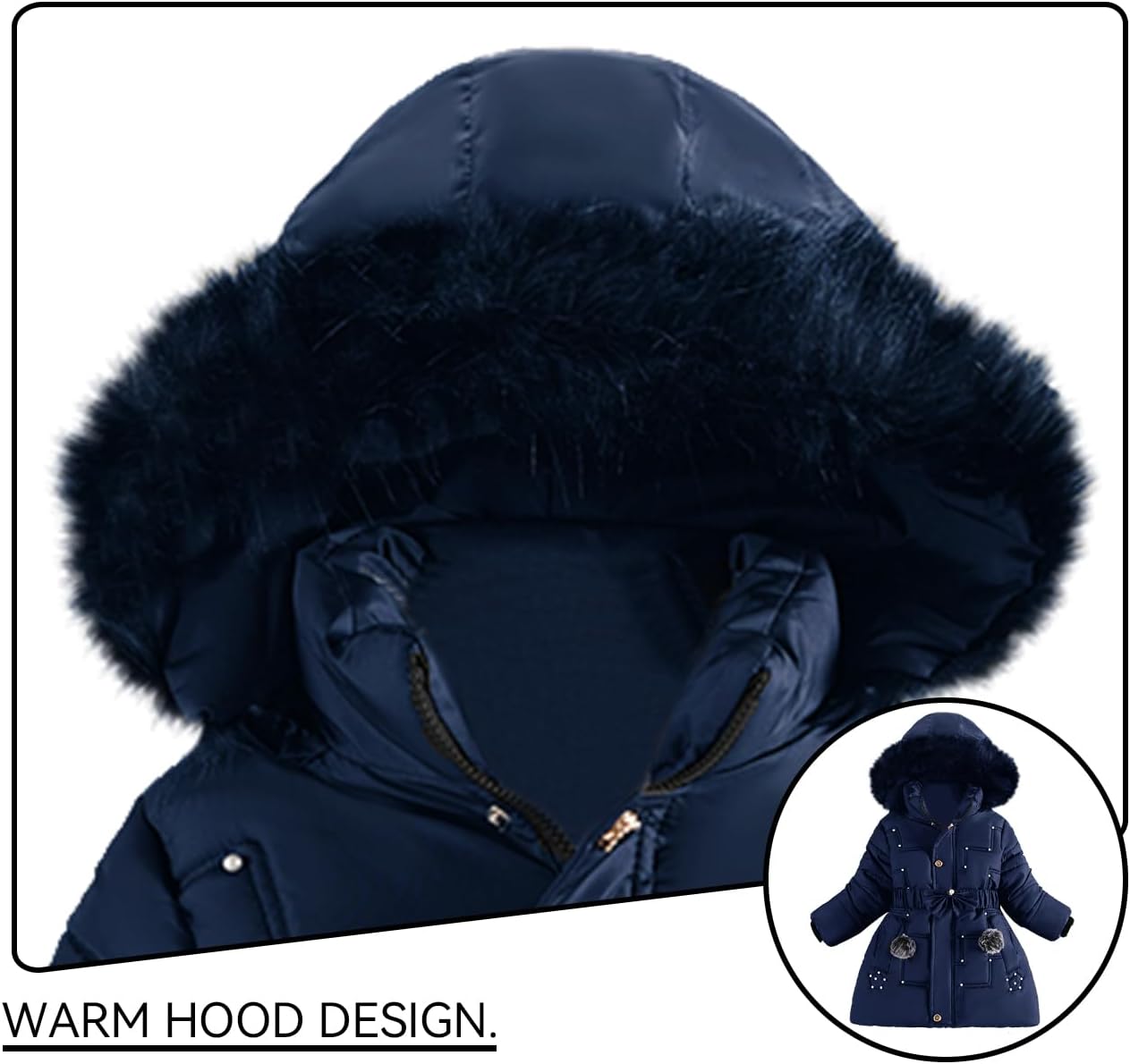 Girls Winter Dress Coats Faux Fur Hooded Fleece Jackets Waterproof Parka Outwear