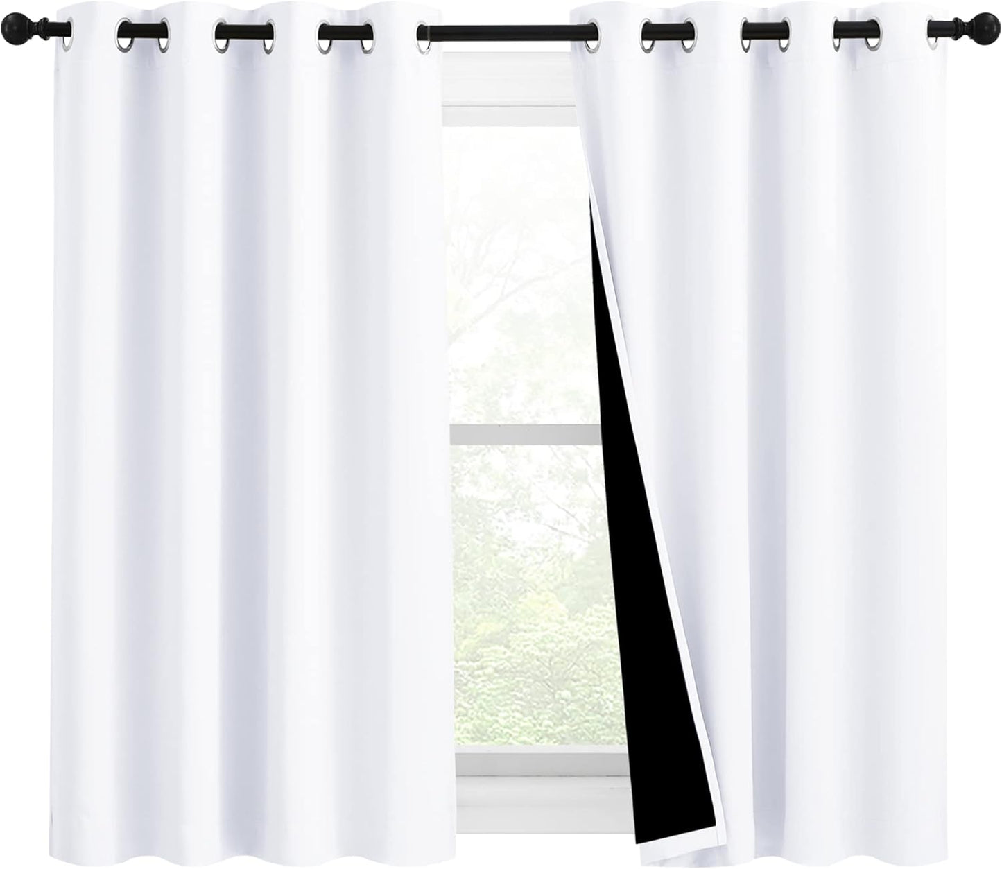 NICETOWN White 100% Blackout Curtains for Windows, Pack of 2, 46" W x 45" L, Super Heavy-Duty Black Lined Total Darkness Drapes for Bedroom, Privacy Assured Window Treatment for Patio