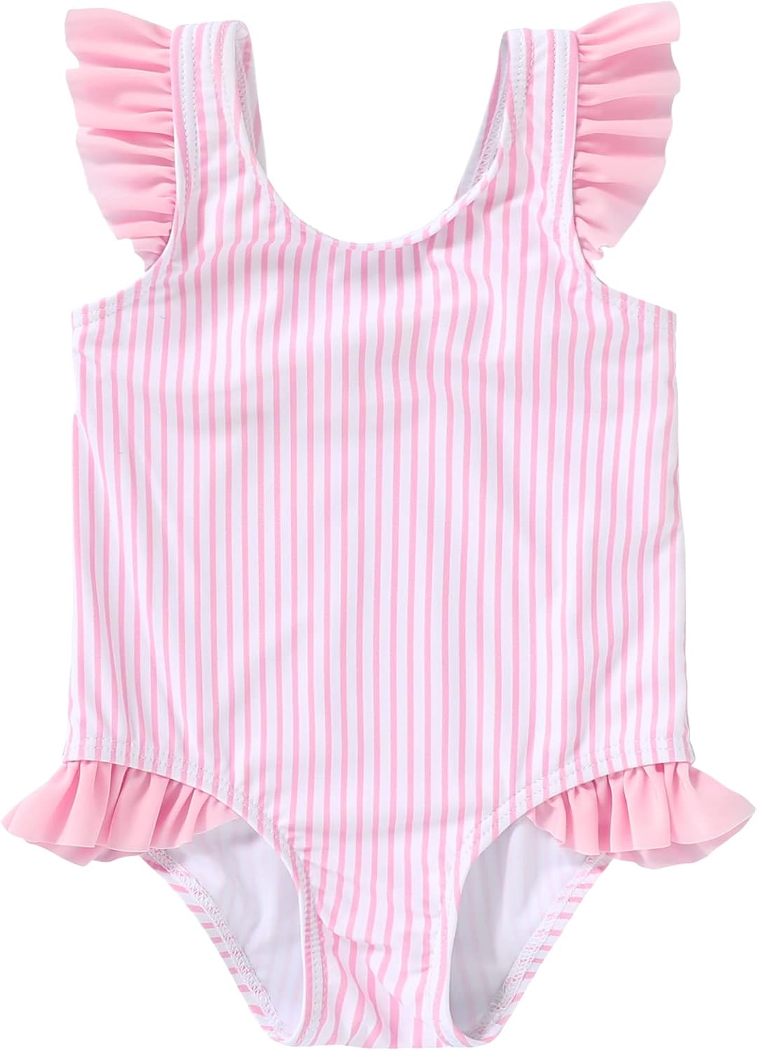 Tiny Cutey Toddler Girl Swimsuit Ruffled Stripe Sleeveless Swimwear One-Piece Baby Girl Bathing Suits