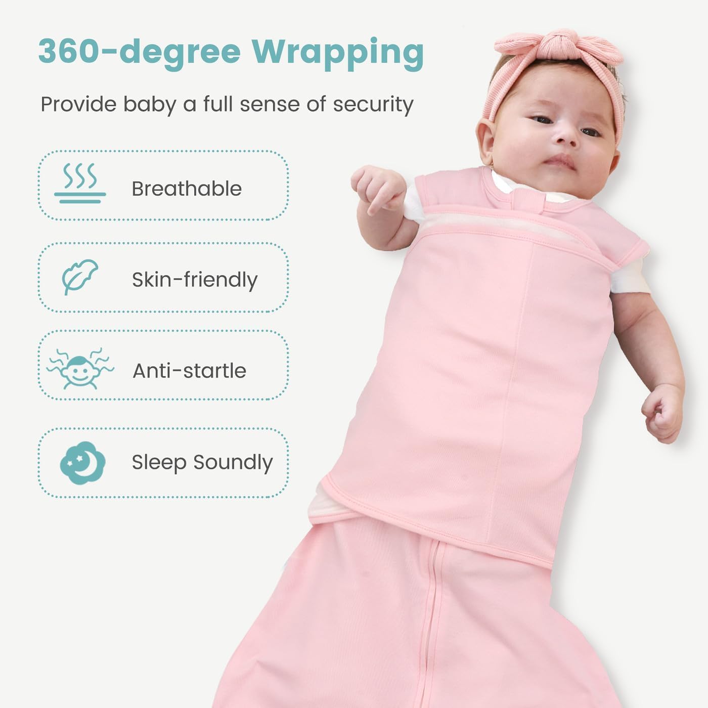 Baby Swaddle Sleep Sack 1.0 Tog 3-in-1 Cotton Baby Swaddle Blanket Wrap for Newborns 6-12 Months Pink