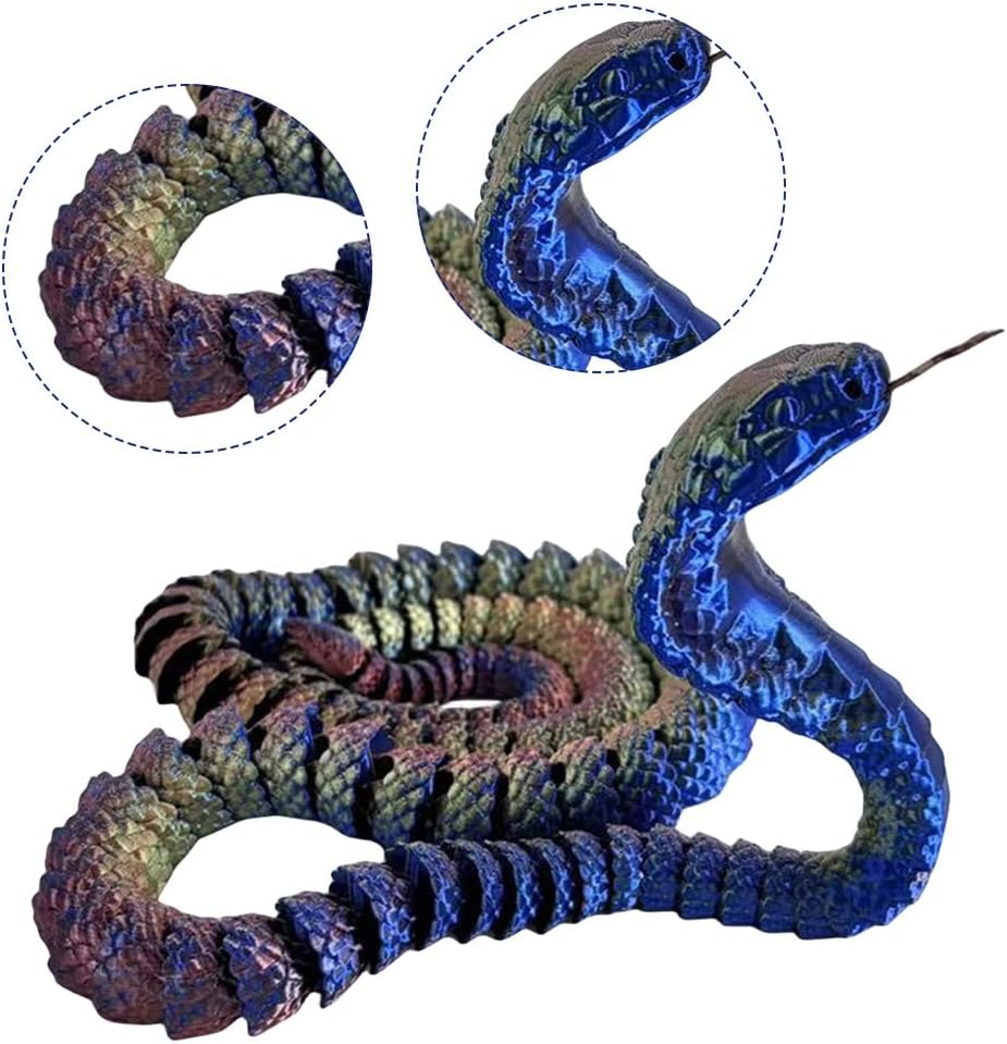 3D Printed Snake Cobra-3D Printed Animals Fidget Toy Creative 3D Printed Animals Articulated Snake Collectibles Home Office Executive Desk Decor