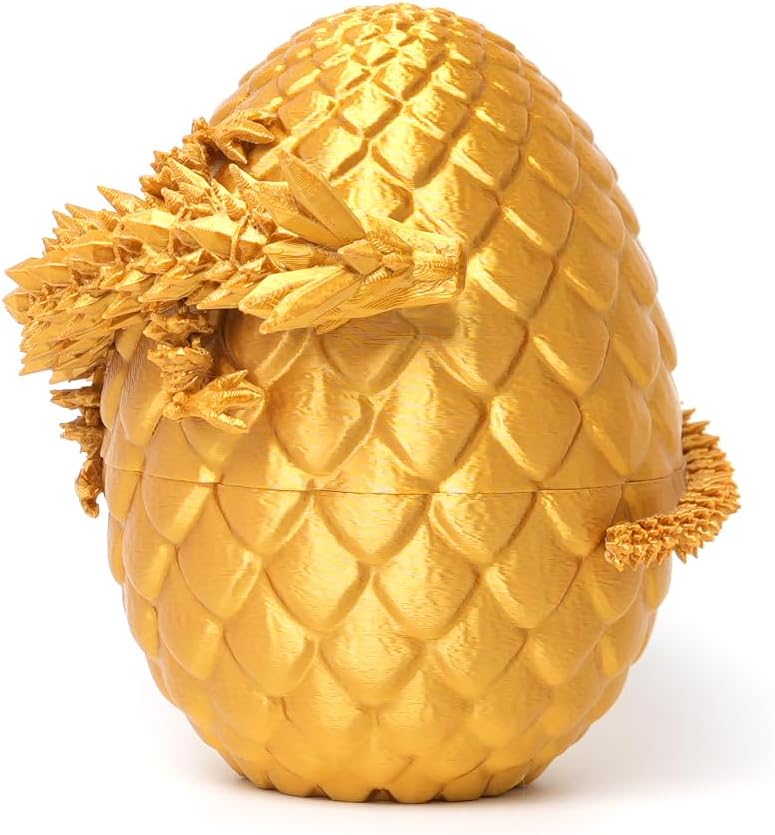 Dragon Egg - Gold - 3D Printed Egg with Flexible Pearly Sheen Dragon Inside, 3D Printed Surprise Gift, Articulated Dragon Egg Fidget Toy, Dragon Figurine Decor