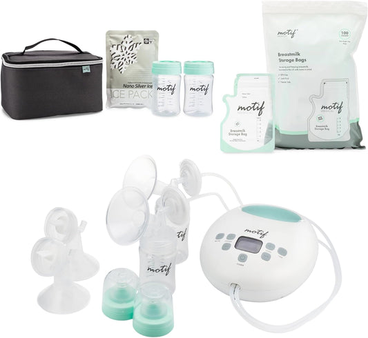 Motif Luna Double Electric Breast Pump Bundle with Luna Cooler Set and Milk Storage Bags, 6 oz - 100 Count - Milk Freezer Bag with Easy Pour Spout