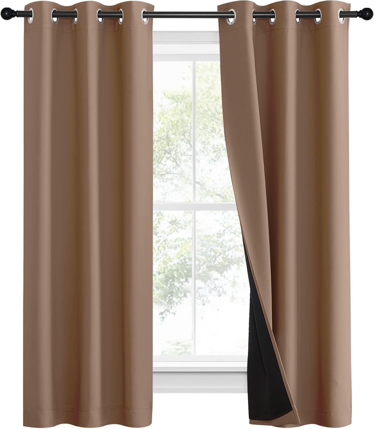NICETOWN 100% Blackout Curtains Thermal, Noise Reduction and Privacy Curtains for Patio Door, Black Lined Blackout Drapes with Grommet Top, Cappuccino, 1 Pair, W37 x L60
