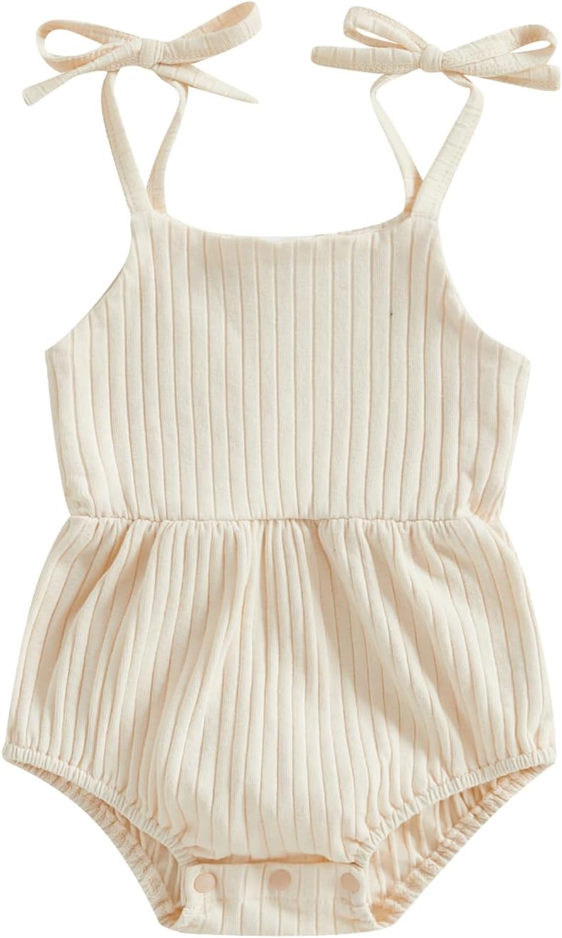 Newborn Infant Baby Girl Romper Ribbed Knit Sleeveless Spaghetti Strap One Piece Jumpsuit Bodysuit Summer Clothes
