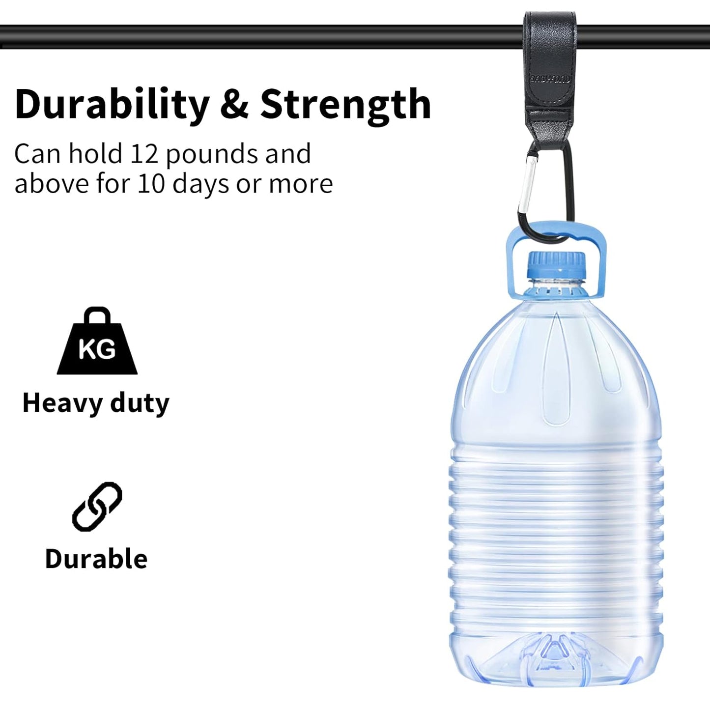 Stroller Hooks for Hanging, 2 PCS Durable Leather Style Stroller Clip Straps, Baby Stroller Hooks for Diaper Bags Grocery Shopping Bags, Mommy Hook for Stroller (Black)