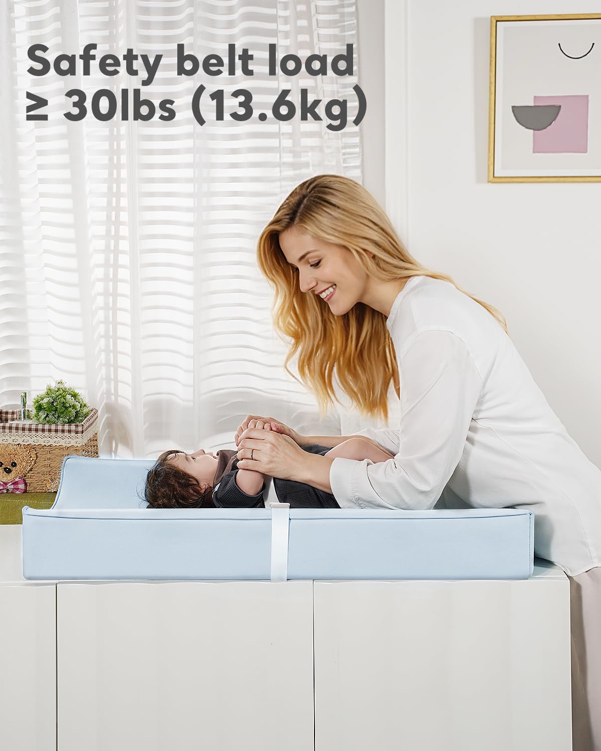 Vegan Leather Waterproof Baby Changing Pad - Wipeable, Extra Thick & Portable & Non-Slip Diaper Mat for Dresser, Crib, Travel | Soft & Safe (Blue)