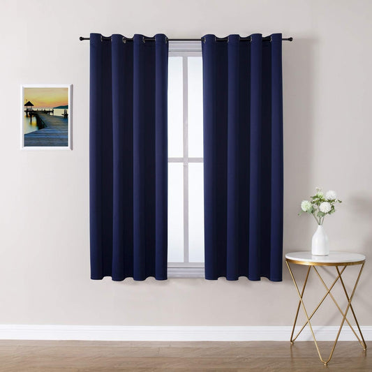 ChrisDowa Grommet Blackout Curtains for Bedroom and Living Room - 2 Panels Set Thermal Insulated Room Darkening Curtains (Navy Blue, 52W x 63L)