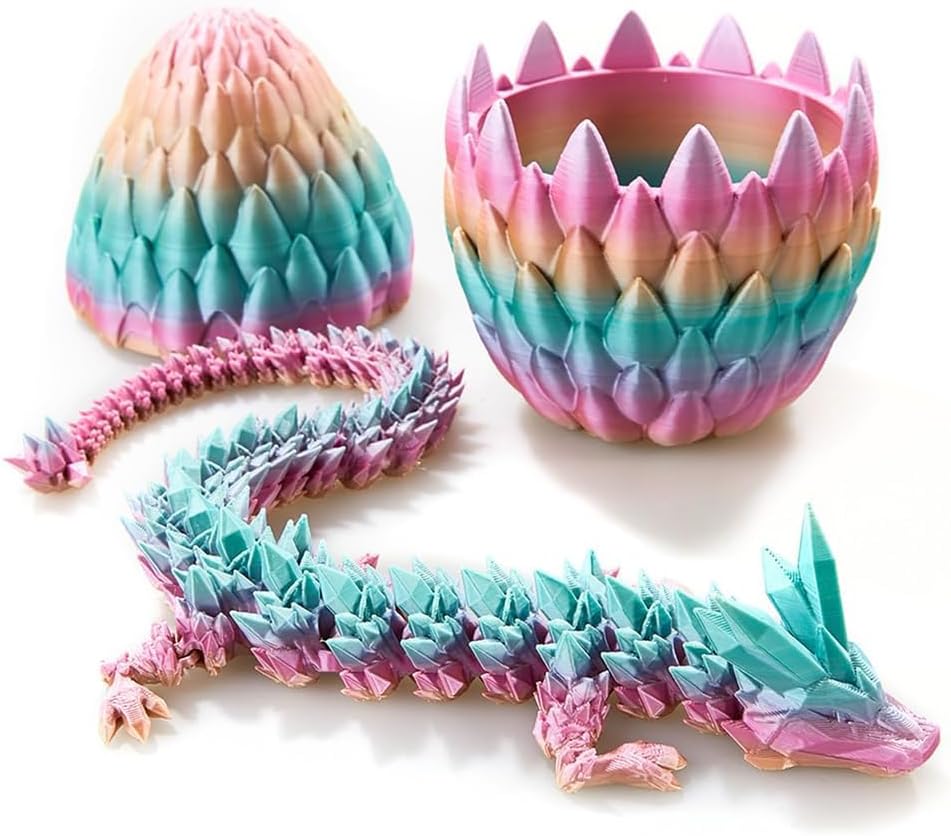 3D Printed Dragon Egg, Mystery Crystal Dragon Egg Fidget Toys Surprise, Easter Eggs Articulated Crystal Dragon Eggs with Dragon Inside (A-Rainbow)