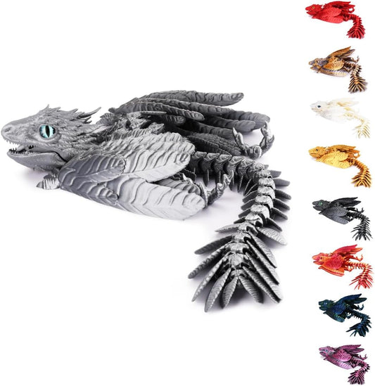 3D Printed Dragon with Wings 3D Printed Animals Articulated Dragon Fidget Dragon 3D Printed Toys Dragon Toy Desk Pets Home Office Decor (Sliver)